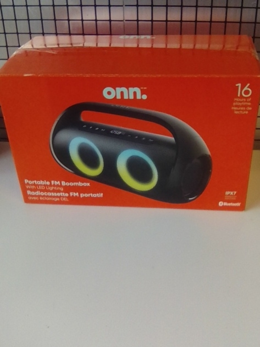 Onn. Black Portable Boombox with Multicolor LED Rings